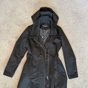 Karl Lagerfeld Black Satin Hooded Trench M